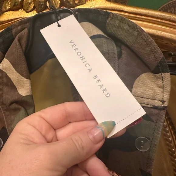 SANDRO Navy and Red Plaid Coat with Studded Shoulders, Size 36 - Picture 12 of 14